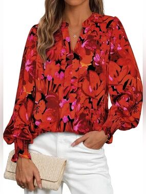 MASCOMODA red floral long sleeve blouse